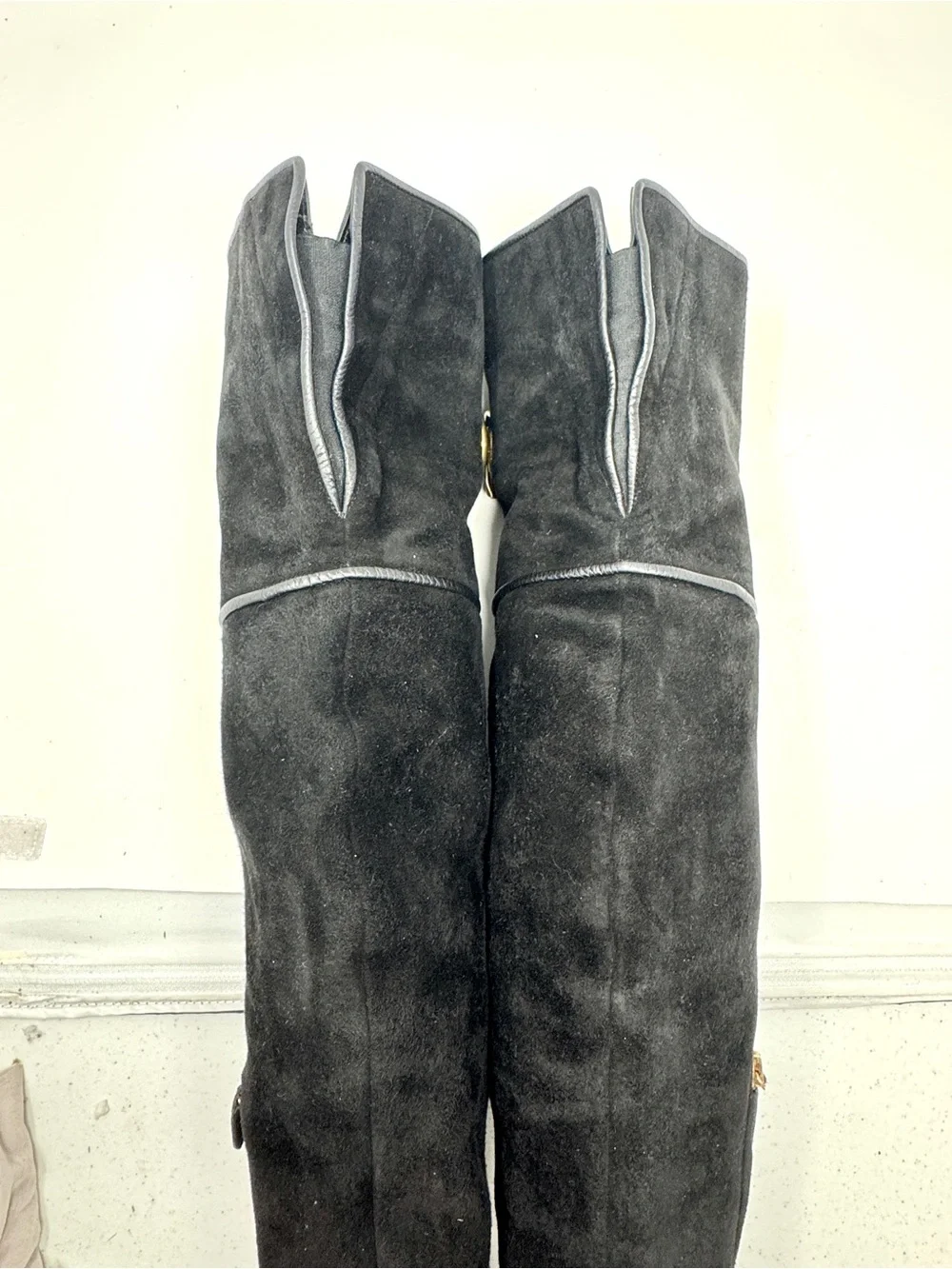 Gucci Black Suede Over-the-Knee Boots with Gold Logo Accent size 38
